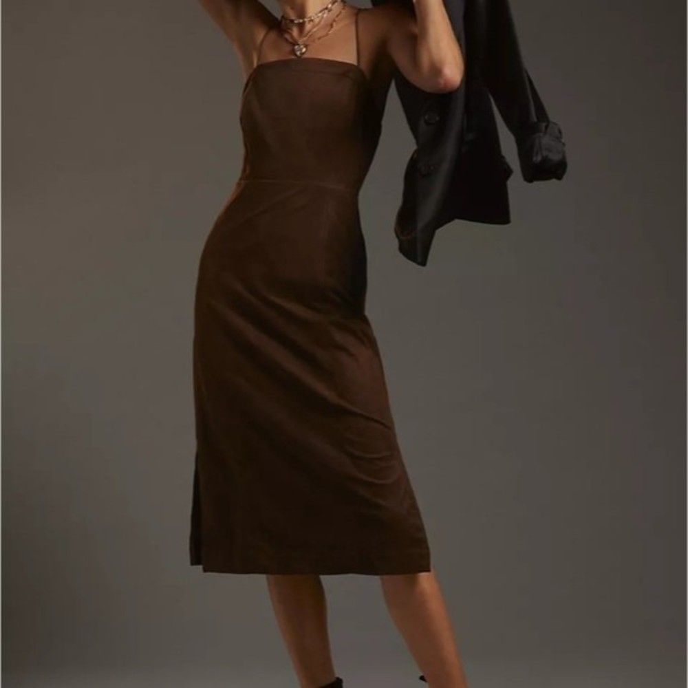 Anthropologie Faux Suede Midi Dress Mocha Brown